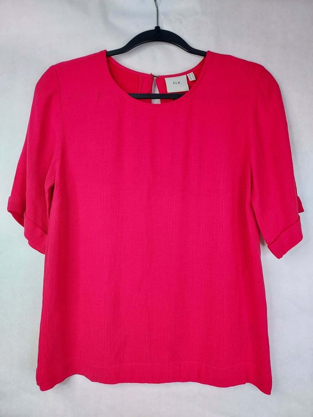 ELK Textured Blouse Women’s 4 Short Sleeve Designer Preppy Glam Professional Lux